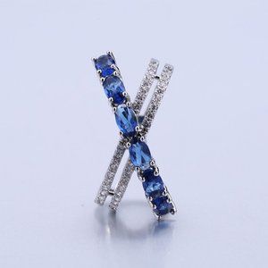 Oval Royal Blue Anillos Unique Three Lines Silver Ring for Women, VIP2…